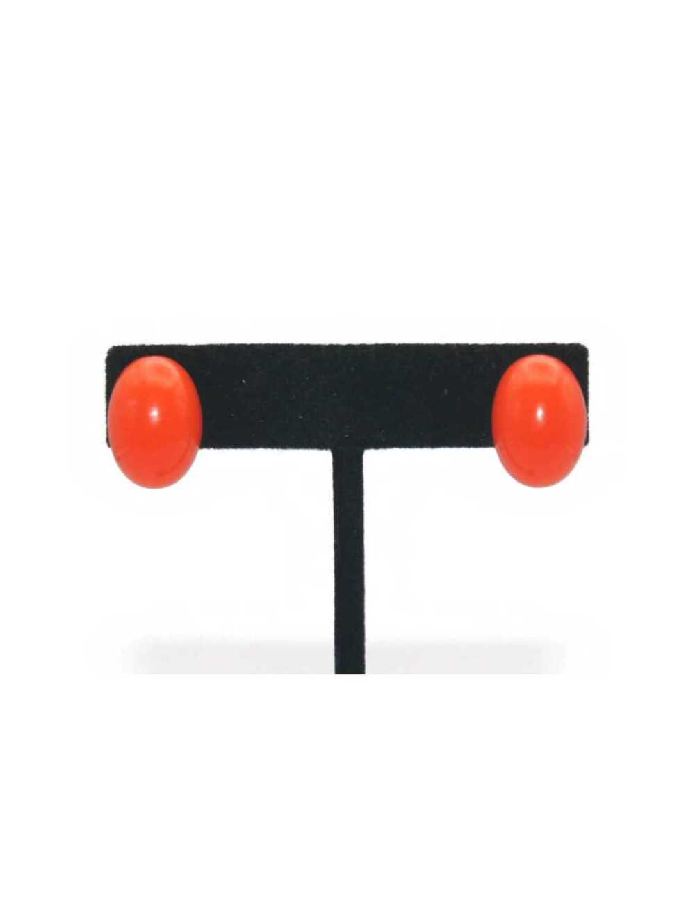 Intense Bold Orange Vintage Plastic Domed Oval Screw Back Earrings.